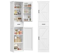 TEENFON Credenza Cucina Alta e Stretto, Mobile Dispensa Cucina 2 Ante e 1 Cassetto con Ripiani Regolabili e Portaspezie sulla Porta, Armadio Multiuso per Cucina, Soggiorno, Bagno, 40x30x170 cm, Bianco