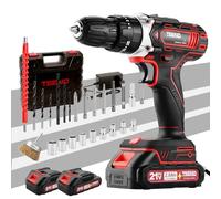 TEENO Avvitatore a Batteria 21V con Spazzola Antiruggine in Metallo, 45 Nm Avvitatore Senza Fili, con 2 Batterie da 2,0 Ah, 25+1 Impostazioni di Coppia, 2 Velocità, LED, 31 Accessori e Valigetta