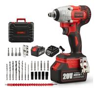 TEENO - Avvitatore a percussione, a batteria, senza spazzole, 320 Nm, con batteria da 3,0 Ah, ricarica rapida 1 ora, bulloni per ruote, confezione da 25 accessori
