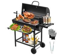 TEENO Barbecue a carbone di legno,con griglia di cottura XXL,guanti anti-bruciore, termometro, cassetto cenere, sfiato regolabile, grande barbecue al carbone di legno(aggiornamento (with Chicken Grill