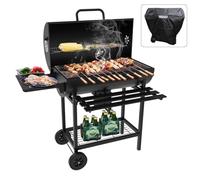 TEENO Carrello per barbecue in legno,Grill XXL a carbone con coperchio, termometro,Cassetto per cenere,Guanti anti-ustioni, Svento regolabile,Grande barbecue al carbone di legna (With cloth cover)