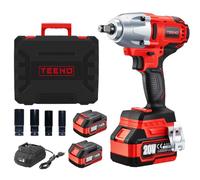 TEENO Chiave a impatto senza fili Brushless 1/2" 600Nm 20 V con 2 x 4000 mAh Batteria, Avvitatore a urto con 4 boccole a urto (17/19/21/22 mm), per l'automobile e l'uso domestico (due batterie)