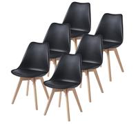 TEENO Confezione da 6 sedie da cucina scandinave, sedie rivestite in grigio moderno, con schienale ergonomico e gambe in legno massello di faggio