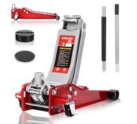 TEENO Cric per Auto | Cric Idraulico per Auto 3T | Altezza di Sollevamento 75-500mm | Doppio Pistone Basso + 2x Supporti in Gomma | Ruote a 360° | Accessori/Crick per Auto e Garage Officina