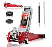 TEENO Cric per Auto | Cric Idraulico per Auto 3T | Altezza di Sollevamento 75-500mm | Doppio Pistone Basso + 2x Supporti in Gomma | Crick per Auto | Ruote a 360° | Accessori per Garage e Officina Auto