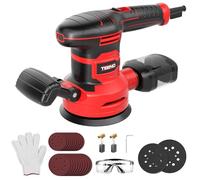 TEENO Levigatrice Orbitale 450W con 6 Velocità, Ø125/150mm, 13000 RPM,20 Dischi Abrasivi, Contenitore Polvere, Cavo 2 m - Con Occhiali e Guanti - Per Legno, Metallo, Plastica