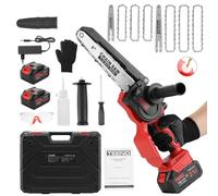 TEENO Motosega a Batteria, Mini Motosega Elettrica 6&8 Pollici 2-in-1, Kit con 6 Catene (3×6"+3×8"), Motore Senza Spazzole, 2×4000mAh, 5500 RPM, Leggero per Giardinaggio, Potatura, Legna