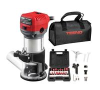 TEENO Rifilatore Fresatrice Verticale per Legno 710W 13000-33000 RPM Con Copertura Antipolvere, Legno Rifilatrice Elettrica Con 15 pezzi 1/4" Fresatura Cuter, 6 Velocità Variabili, Mandrino 6/6.35/8mm