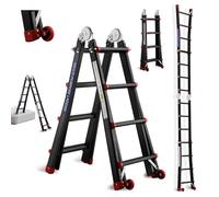 TEENO Scala in Alluminio Rampa Multiuso 4 M, Scala Pieghevole 4x4 Gradini con Rimovibile Ruote e Base Rinforzata Triangolare, Sistema di Accesso Estensibile, Telescopico da Salita, Carico 150KG, Nero