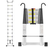 TEENO Scala Telescopica 3,8 M, Scaletta Telescopica Pieghevole in Alluminio con Barra Stabilizzatrice e Gancio Rimovibile, Scala Pieghevole Portatile per Riparazioni Domestiche, Carico Max 150 KG