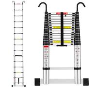 TEENO Scala Telescopica 4,4 M, Scala Telescopica in Alluminio con Barra Stabilizzatrice e Gancio Rimovibile, Scala Pieghevole Portatile per Riparazioni Domestiche, Carico Max 150 KG