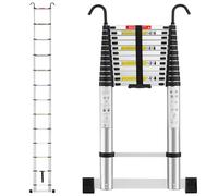 TEENO Scala Telescopica 5 M, Scala Telescopica in Alluminio con Barra Stabilizzatrice e Gancio Rimovibile, Scala Pieghevole Portatile per Riparazioni Domestiche, Carico Max 150 KG