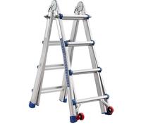 TEENO Scala Telescopica Multiuso in Alluminio 4 M, Scala Pieghevole 4x4 Gradini con Rimovibile Ruote e Base Rinforzata Triangolare, Sistema di Accesso Estensibile, Telescopico da Salita, Carico 150KG