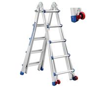 TEENO Scala Telescopica Multiuso in Alluminio 5,1M, Scala Pieghevole 5x5 Gradini con Rimovibile Ruote e Base Rinforzata Triangolare, Sistema di Accesso Estensibile, Telescopico da Salita, Carico 150KG
