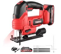 TEENO Seghetto Alternativo Senza Fili Per Batteria Makita 20V, Seghetto Alternativo laser 800-3000 SPM, 6 VELOCITÀ, LED, Angolo ±45°, 5 lame per Legno, Plastica, Metallo (Due Batterie, 2.0 AH)