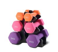 TEENO Set di 6 manubri in neoprene con supporto, superficie resistente all'acqua, kit di manubri per sollevamento pesi da 1 kg, 2 kg, 3 kg, per allenamento di forza a casa