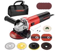 TEENO Smerigliatrice Angolare 125 MM 1000W 2000-12000 giri/min Con 20 Accessori,Flessibile da Taglio Disco da 125 mm,Tagliare e Levigare, Lucidare, Metallo, Legno, Ceramica,Pietra,Borsa per Attrezzi