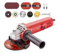 TEENO Smerigliatrice Angolare 1000W Con 20 Accessori, Smerigliatrice Angolare Velocità a Vuoto 12000 giri/min, (disco da 125 mm) per Tagliare e Levigare, Lucidare, Metallo, Legno, Ceramica, Pietra