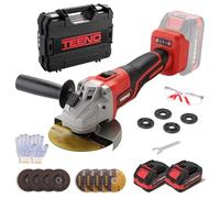 TEENO Smerigliatrice angolare senza fili, con plastica tool box, smerigliatrice angolare 21 V 1000 W motore Brushless con 2 batterie 4.0 Ah, 9100 RPM, diametro disco: 125 mm, disco a lamelle per
