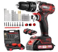 TEENO Trapano a Percussione a Batteria 21V, 45 Nm Avvitatore a batteria con spazzole,Compatibile con le Makita 2 batterie 2,0 Ah, 25+3 Impostazioni di Coppia,3 spazzole per la pulizia,2 Velocità, LED