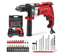 TEENO Trapano a Percussione Elettrico Filo 910 W, Trapano a Percussione Cablato 0-3000 giri/min con pulsante di velocità variabile, 38 Accessori, Mandrino 13 mm, Mattoni, Legno, Acciaio