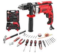 TEENO Trapano a Percussione Elettrico Filo 910 W, Trapano Elettrico a Filo 0-3000RPM, Pulsante di Velocità Variabile, 37 Pezzi Cassetta Attrezzi Completa, Mandrino 13 mm, Mattoni, Legno, Acciaio