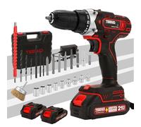 TEENO Avvitatore a Batteria 21V con Spazzola Antiruggine in Metallo, 45 Nm Avvitatore Senza Fili, con 2 Batterie da 2,0 Ah, 25+1 Impostazioni di Coppia, 2 Velocità, LED, 31 Accessori e Valigetta