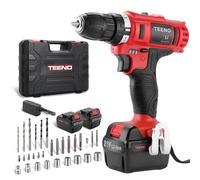 TEENO Trapano avvitatore senza fili PSR 21V+ 2 batterie al litio +2 velocità+ LED Luce+ 41accessori+ guanti professionali,per riparazione,Fai da te