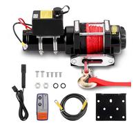 TEENO Verricello Elettrico 12V 4 500 LBS / 2041 Kg, Corda sintetica 5,5 mm x 10 m, Argano a fune in nylon con telecomando senza fili e controller con cavo