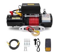 TEENO Verricello Elettrico 12v, 6000 LBS/2722 Kg, Verricello Sintetico del Telecomando Senza Fili, Corda di Trazione è Corda di Nylon Rossa, Telecomando Senza Fili 30m eTelecomando cablato