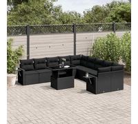 Teenpull 11-TLG. Set divano da giardino nero in polyrattan, tavolo regolabile, cuscino confortevole, sistema modulare flessibile, set di mobili per esterni