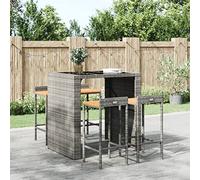 Teenpull 4 pezzi grigio Poly Rattan & Solid Acacia Wood Bar Stools, Counter Height Chairs for Kitchen Island