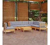 Teenpull 8-TLG. Set salotto da giardino in legno di pino massiccio, cuscino grigio, per il relax e le conversazioni all'aperto
