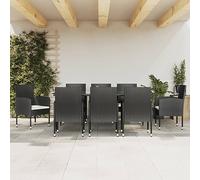Teenpull 9-TLG. Set da pranzo da giardino in polyrattan nero, telaio in acciaio, tavolo da 200 x 100 cm, 8 sedie con cuscino, set di mobili per patio, balcone, veranda Dining