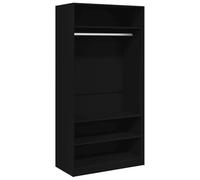 Teenpull Armadio nero in legno 100 x 50 x 200 cm con asta appendiabiti e ripiani, moderno spazio per camera da letto o spogliatoio, salvaspazio e robusto