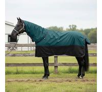 Teenpull Coperta per cavallo, verde scuro e nero, in poliestere, 155 cm, con chiusura regolabile sul petto e cinghia incrociata, per stalla, pascolo, all'aperto e trasporto in condizioni climatiche