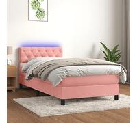 Teenpull Elegante letto a molle rosa in velluto 80 x 200 cm, telaio imbottito con materasso confortevole, testiera regolabile e striscia luminosa a LED, telaio stabile per un sonno riposante.