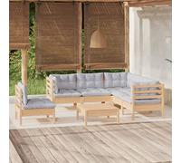 Teenpull Il prodotto è un set da 6 pezzi da giardino in legno di pino con cuscini grigi.