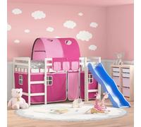Teenpull Lettino a soppalco per bambini con tunnel, scivolo e tenda, colore rosa, 80 x 200 cm, telaio in legno di pino massiccio, lettino da gioco sicuro per cameretta dei bambini, con protezione