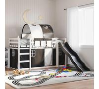 Teenpull Letto a castello bianco in legno di pino massiccio con scivolo, tende e protezione da caduta, 90 x 190 cm, lettino per il gioco e il sonno