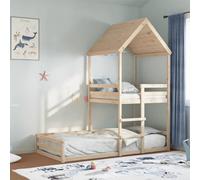 Teenpull Letto a castello con tetto, 80 x 200 cm, in legno di pino massiccio, non trattato, per cameretta dei bambini, telaio stabile con base per materasso, posto letto sicuro e mobili da gioco per
