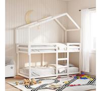 Teenpull Letto a castello con tetto bianco, 90 x 200 cm, in legno massello di pino per bambini, salvaspazio, design casetta per camera da letto e camera dei ragazzi, base stabile con piattaforma a