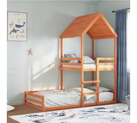 Teenpull Letto a castello con tetto, marrone cera, 90 x 200 cm, in legno massello di pino, stabile telaio per bambini e bambine, posto sicuro in camera da letto, con scala e rete a doghe