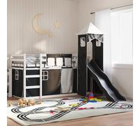 Teenpull Letto a castello in legno di pino massiccio, 90 x 200 cm, dimensioni materasso con scivolo, colore: bianco, antracite, sicuro per il gioco, per il sonno, stabile telaio per mobili