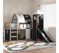 Teenpull Letto a castello in legno di pino massiccio, bianco, nero, 90 x 200 cm, con scivolo, letto da gioco per cameretta dei bambini, stabile, piattaforma per il sonno, robusta base per mobili per