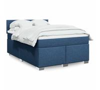 Teenpull Letto a molle 140 x 190 cm, blu, tessuto imbottito, con materasso a molle insacchettate, testiera integrata e illuminazione a LED, telaio stabile, mobili per camera da letto (176 caratteri)