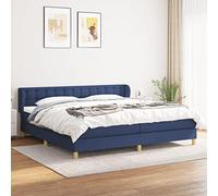 Teenpull Letto a molle 200 x 200 cm, blu con materasso e testiera, rivestito in tessuto, molle insacchettate per un sonno riposante, set di mobili per la camera da letto