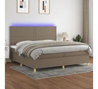 Teenpull Letto a molle 200 x 200 cm, tortora, con illuminazione a LED, materasso a molle insacchettate traspirante e testiera regolabile, un elegante letto imbottito per la vostra casa