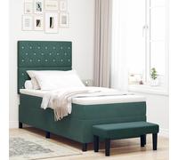 Teenpull Letto a molle, 90 x 200 cm, verde scuro, velluto, con materasso, panca, testiera, imbottitura, sonno confortevole, camera da letto