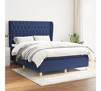 Teenpull Letto a molle blu 140 x 200 cm con materasso e testiera, tessuto imbottito, con sottostruttura, per un sonno riposante in camera da letto, robusto set di telaio per il massimo comfort.